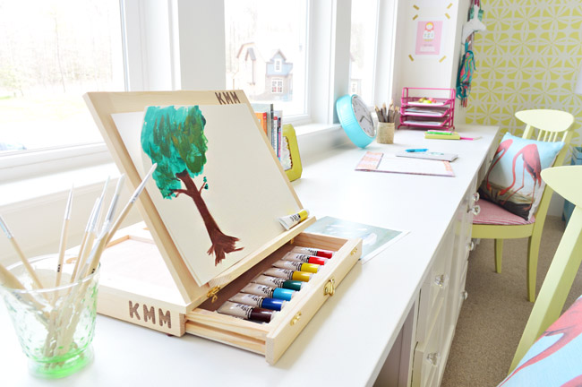 Kids Art Desk Station Set Up On Large Desk