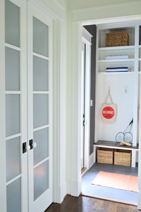 Mudroom In Builder Show House With Built In Shelves And Benches
