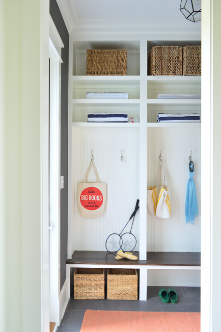 Mudroom In Builder Show House With Built In Shelves And Benches