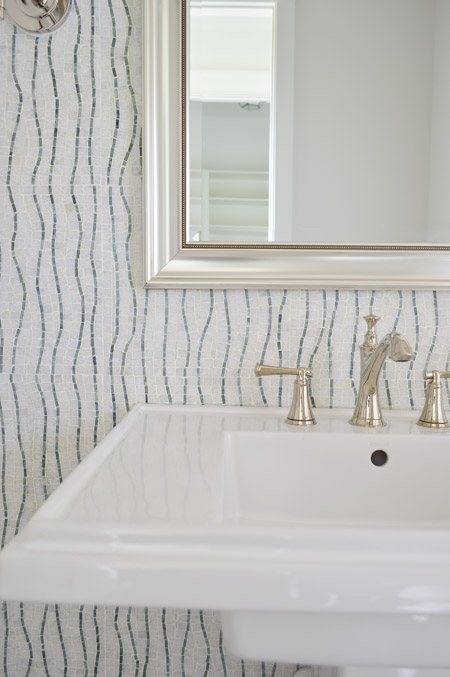 Detail Of Marble Backsplash Detail In Half Bathroom