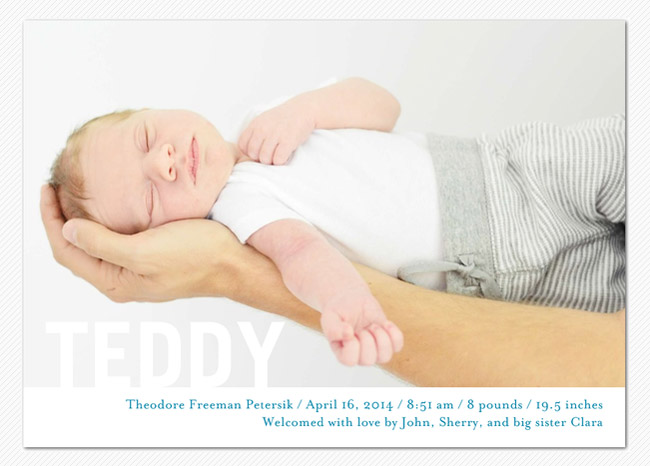 Birth Announcement From Tiny Prints With Infant Boy Resting On Dads Arm
