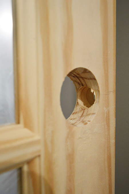 Finished Holes Created In Door Using Door Knob Template Kit From Ryobi