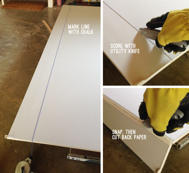 how to cut drywall series including marking with chalk scoring with knife snapping and cutting