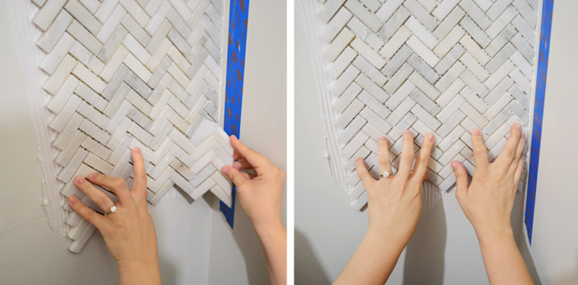 Marble Herringbone Tile Backsplash, How To Do Herringbone Tile