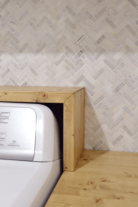 A Walnut Counter And Backsplash in the Laundry Room - Chris Loves Julia